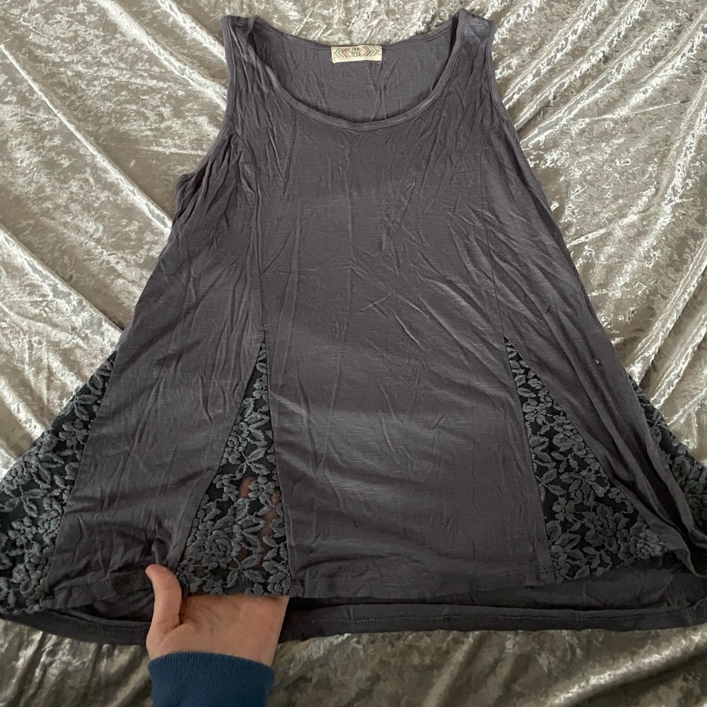 Grey lace bottom tank top